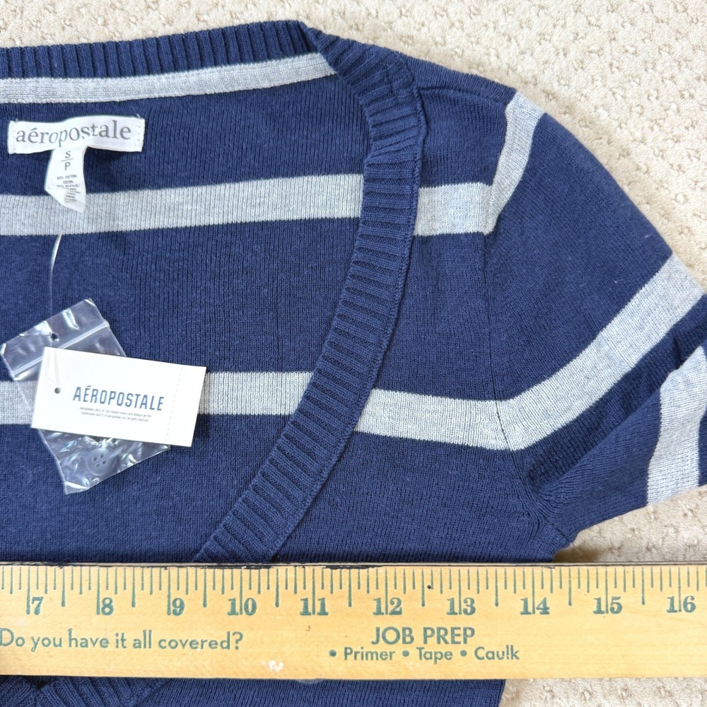 Y2K Style Striped Sweater Aeropostale Women Small Blue Gray Preppy Soft Girl - Picture 3 of 7